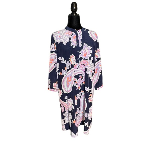 GAP Navy Blue Paisley & Floral 3/4 Sleeve Midi Sheath Dress LARGE - Picture 1 of 10